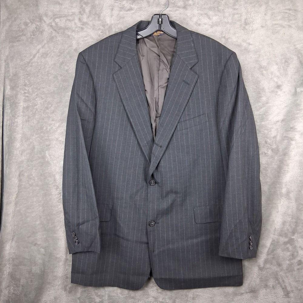 Brooks Brothers Brooksease Blazer Mens 46L Gray Pin Stripe Wool Suit Jacket Coat